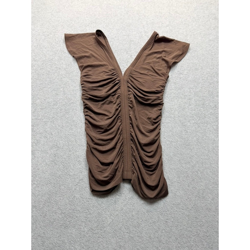 BCBGMAXAZRIA Women Brown Ruched V-Neck Sleeveless Top Size XS
